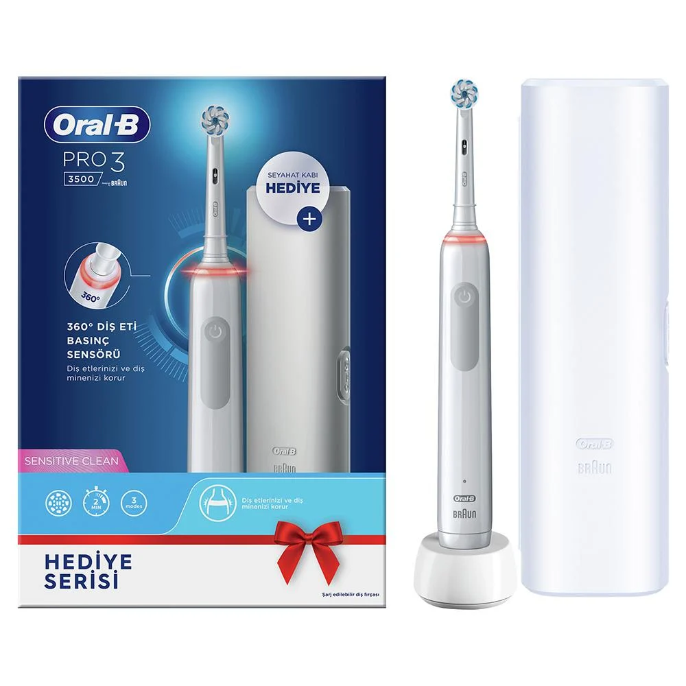 Oral B Pro 3 3500 Serisi Şarjlı Diş Fırçası (Beyaz) + Seyahat Kabı Hediyeli - Diş Bakımı kategorisi